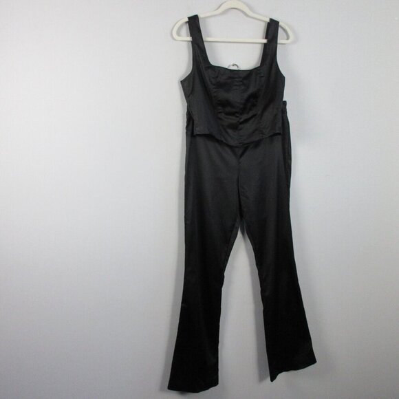 House of Harlow Revolve Women's Satin Crop Tank Top Pants Set M Black Party - Picture 1 of 13